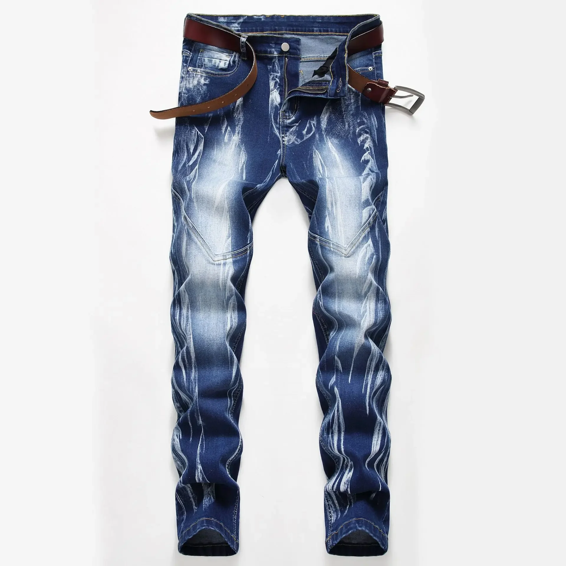 Streetwear Brand Denim - スプレーパターンのスリムジーンズ,ロングパンツ,デニム,カジュアル,ストリートウェア,人気,プリント,伸縮性,ブランド