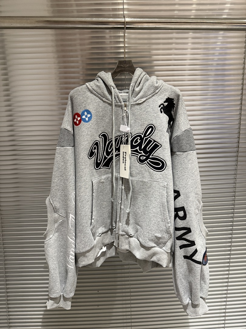 Streetwear Brand Collabs - ファッションブランド 25FW コラボ ジップアップパーカー ヴィンテージ風 ダメージ加工