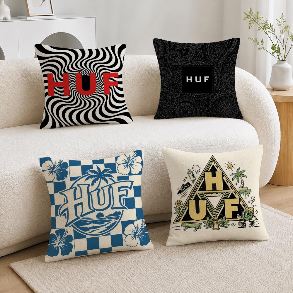 Streetwear Brand Home Decor - ストリートウェアブランドHUFクッションカバー、柔らかいプラッシュクッションカバー、ふわふわのスローピローケース、ソファ、寝室、家の装飾に。