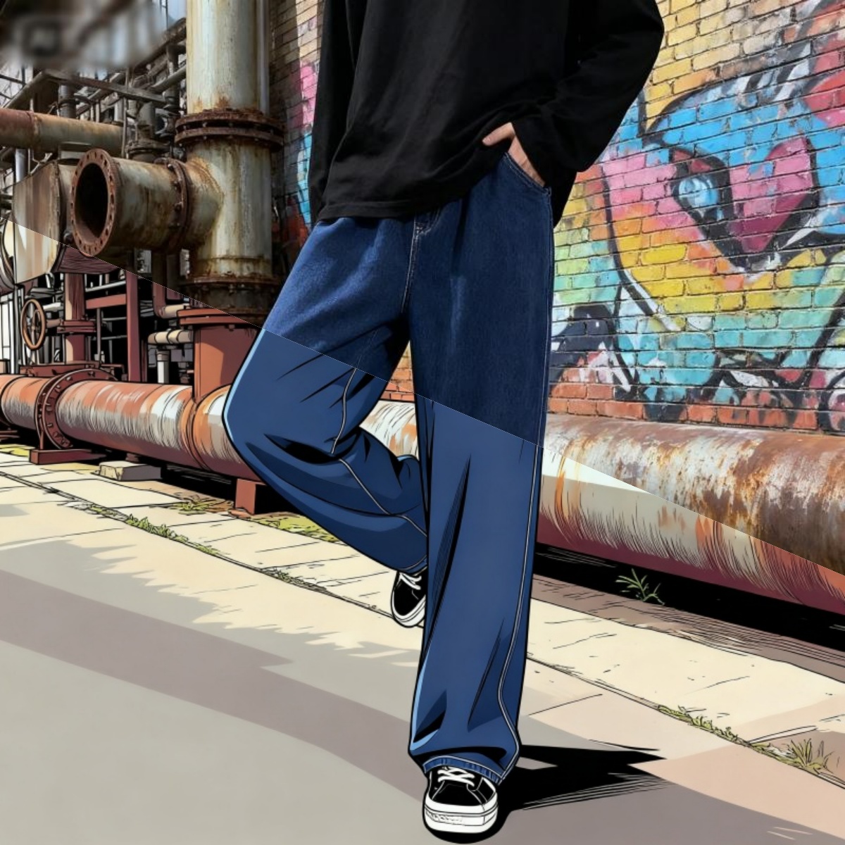 Streetwear Brand Denim - 韓国スタイルストリートウェア新ファッションだぶだぶカジュアルメンズジーンズハイストリート原宿デニムパンツ男性ブランドパンツ黒グレー青