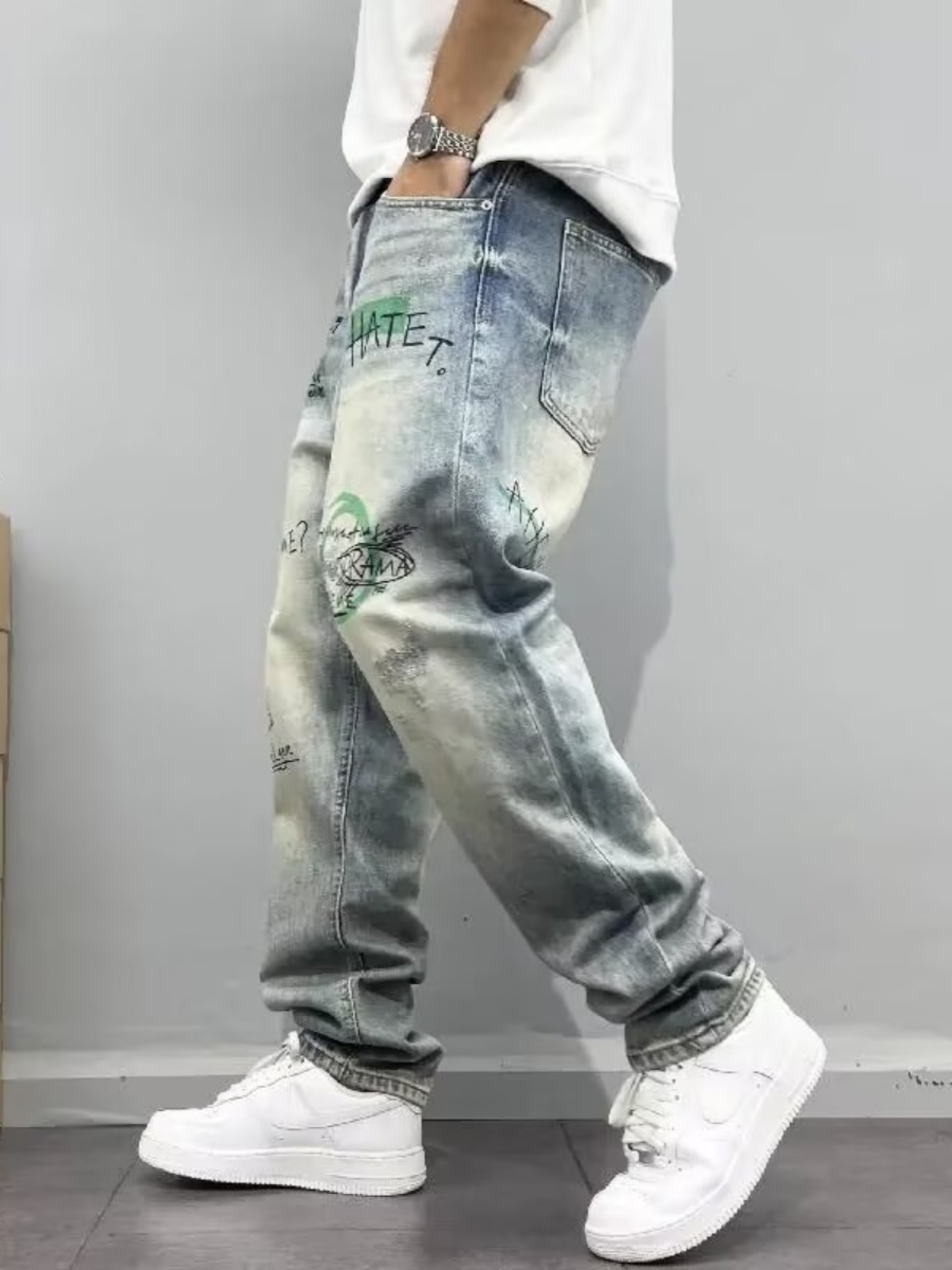 レトロアメリカンストリートウェアメンズルーズフィットストレー - Streetwear Brand Denim のレビューと価格