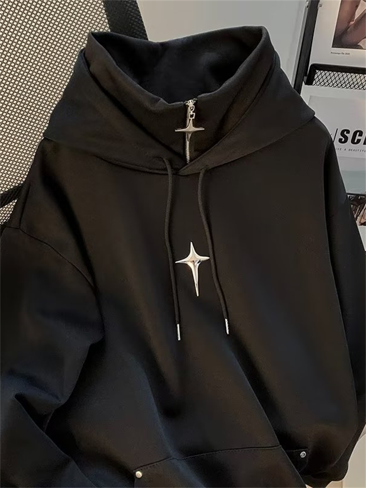 秋冬ハイネックパーカー男性カジュアルトレンディスポーツレトロ - Streetwear Brand Hoodies のレビューと価格