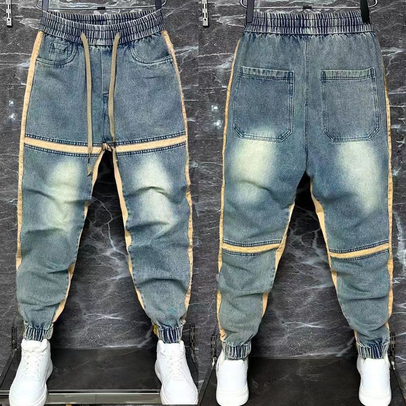 メンズブルーデニムハーレムパンツ,スプライスカットジーンズ, - Streetwear Brand Denim のレビューと価格