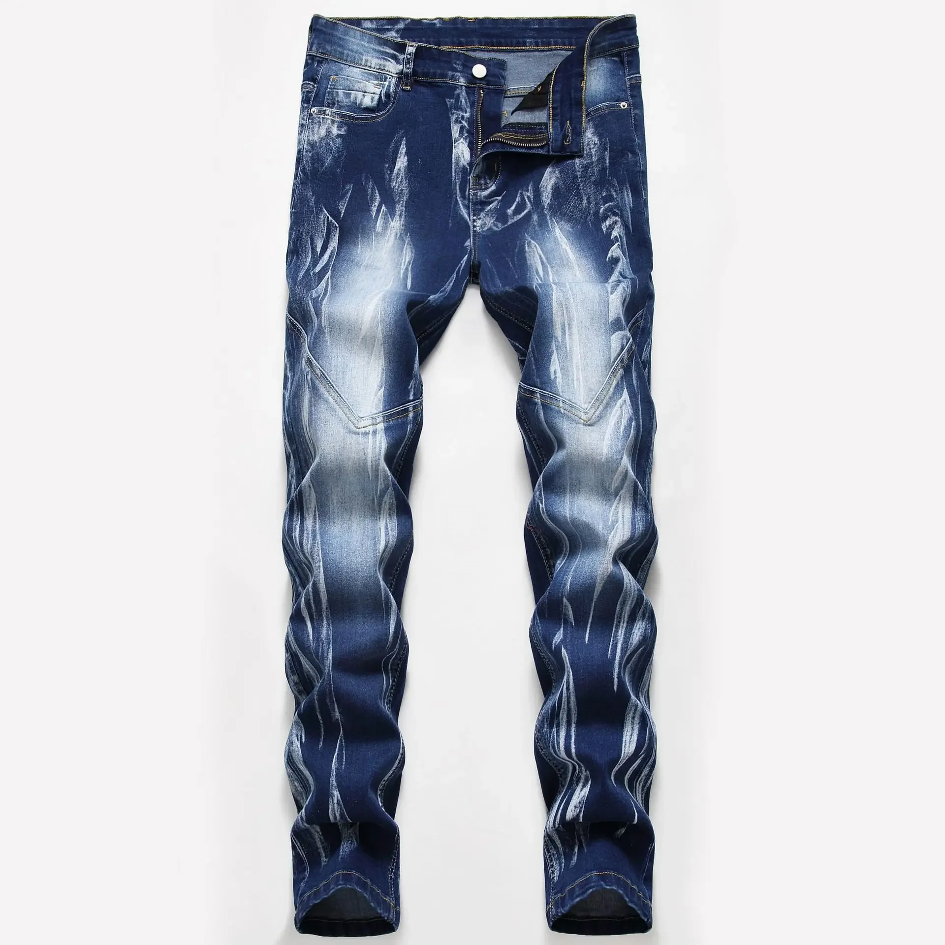 スプレーパターンのスリムジーンズ,ロングパンツ,デニム,カジ - Streetwear Brand Denim のレビューと価格