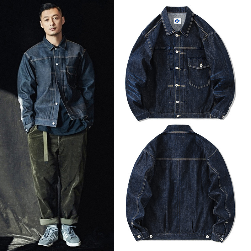 男性用ダークブルーのデニムジャケット,レトロカジュアルジーン - Streetwear Brand Denim のレビューと価格