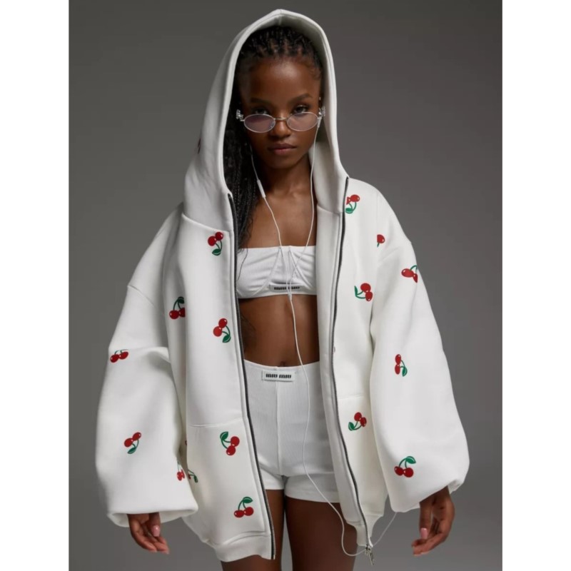 レディース チェリー柄 スウェットジャケット 2025年秋  - Streetwear Brand Hoodies のレビューと価格